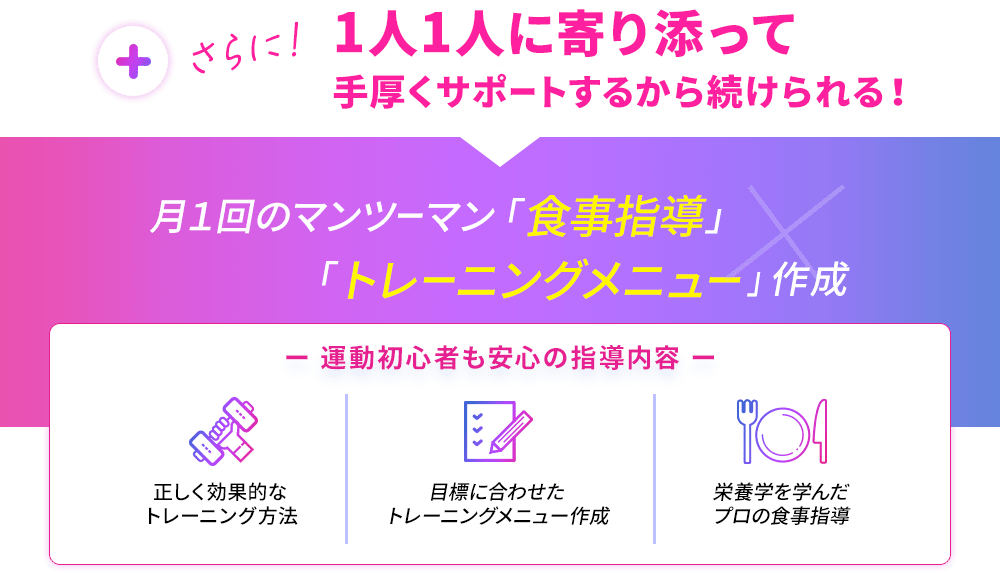 さらに!1人1人に寄り添って手厚くサポートするから続けられる!