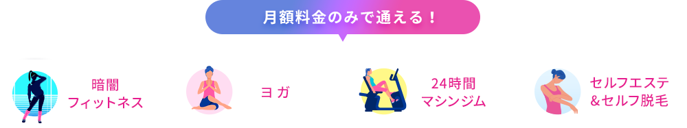 月額料金のみで通える！/暗闇フィットネス/ヨガ/24時間マシンジム/セルフエステ&セルフ脱毛